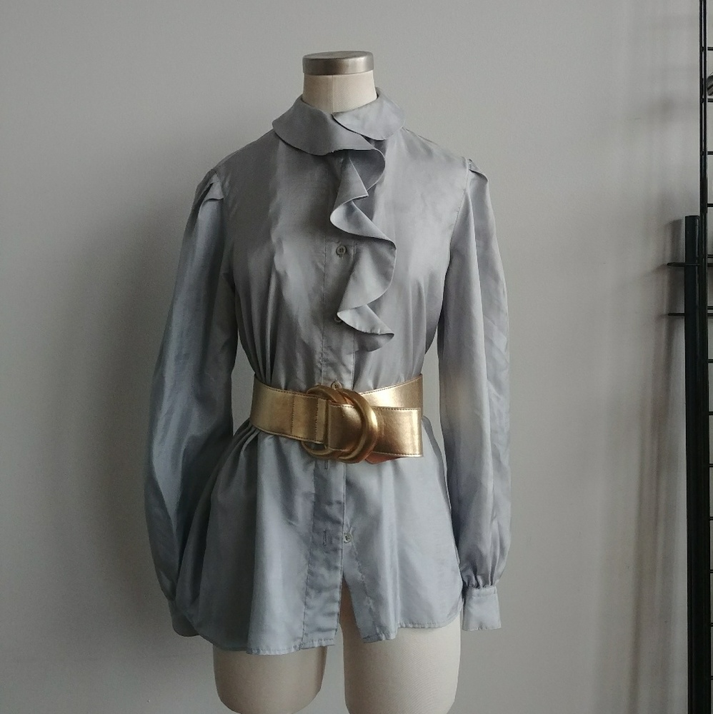 Silver ruffled vintage blouse size 10
